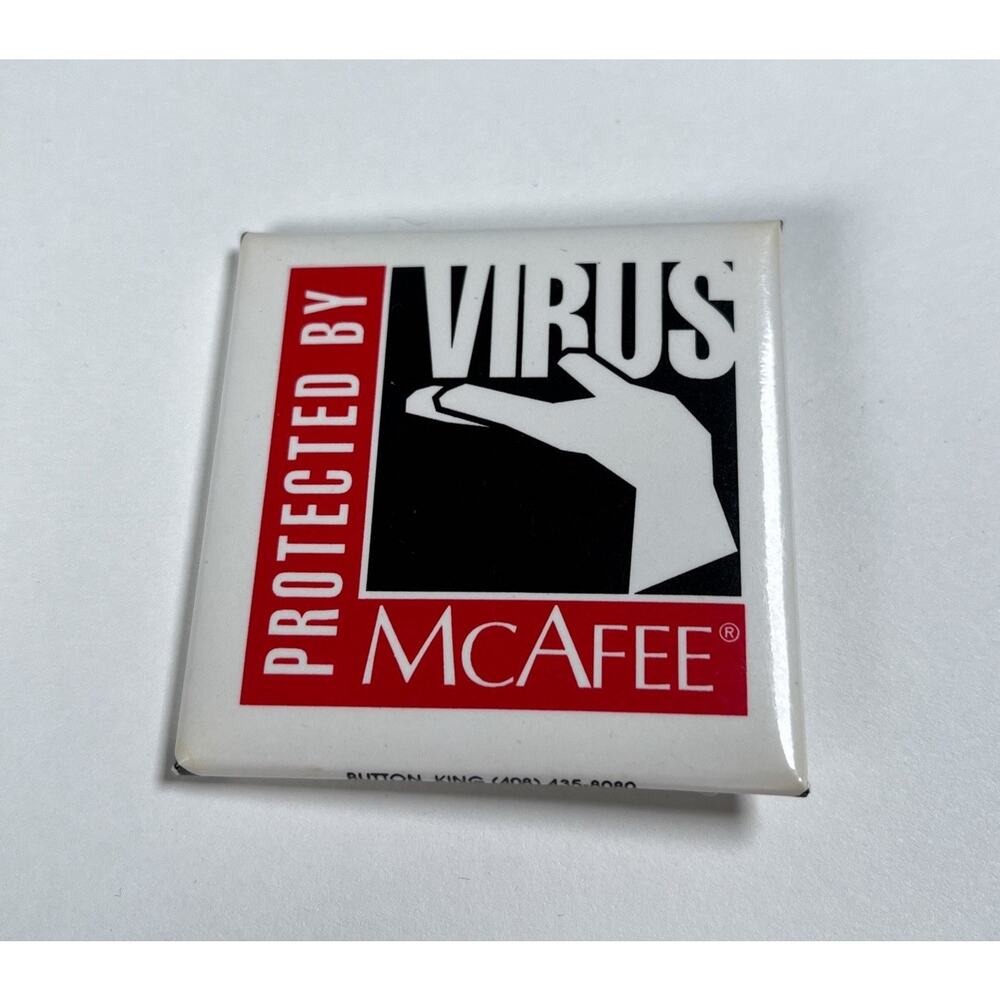 Vintage Technology Button Pin McAfee Virus Tech Retro 90s Y2K